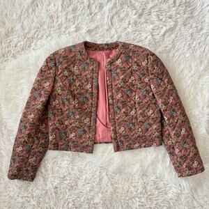 Handmade Quilted Floral Structured Cropped Jacket, Fits like S/M